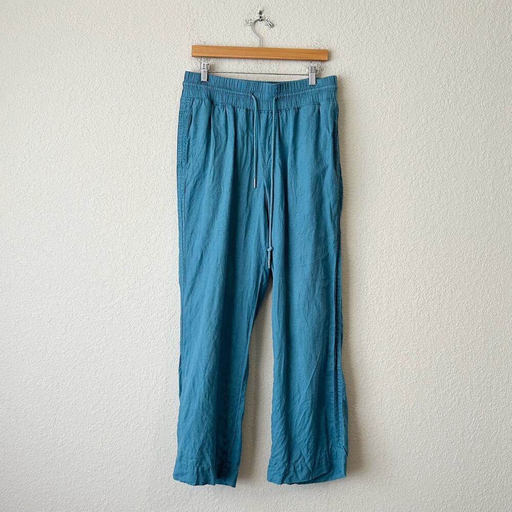QUINCE Pants Mineral Blue Relaxed European Linen Wide Leg Drawstring